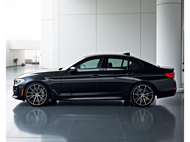 BMW Série 5 noire après application d'un traitement céramique, avec une finition impeccable