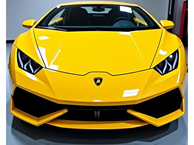 Lamborghini jaune après traitement céramique, reflétant la lumière avec une brillance intense