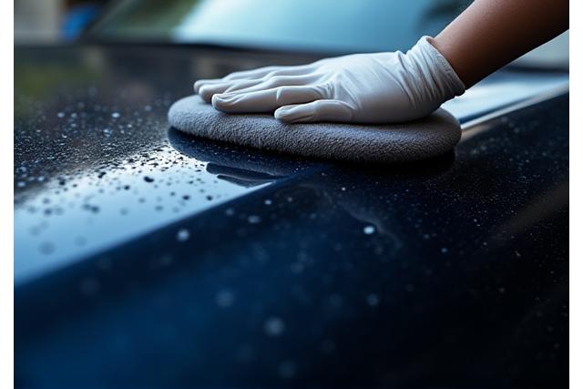 Détail de la carrosserie d'une voiture polie avec un reflet brillant